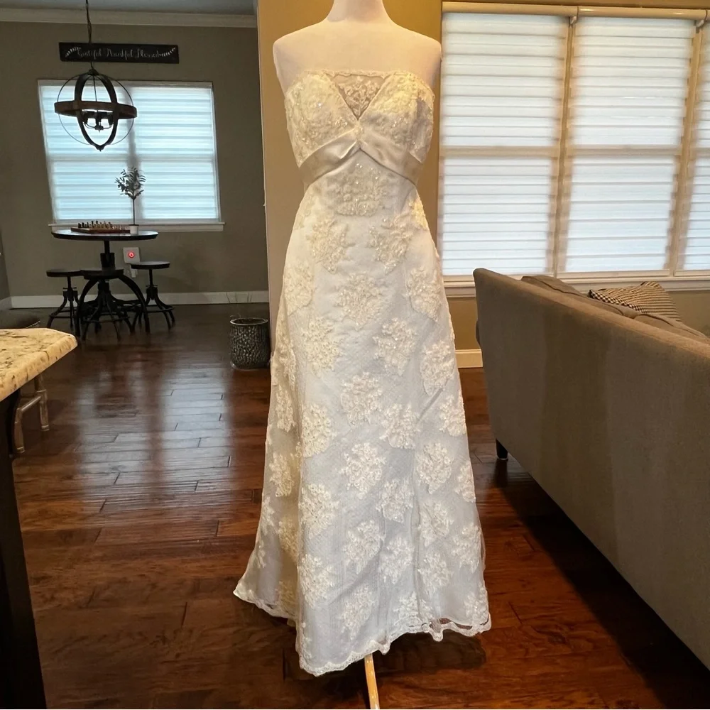 David’s Bridal Wedding Dress Size 18W Solid Ivory Lace Beaded Strapless 9T9211 - Picture 1 of 16